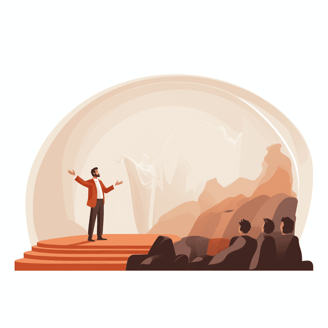 A philosopher giving a presentation in an amphitheater